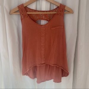 Dusty rose hi low lace tank top
